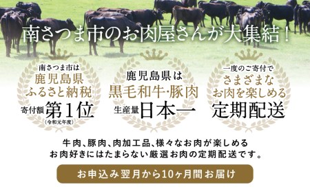 【定期便】畜産王国・南さつま市のオールスター厳選お肉 定期便（10回） 牛肉 豚肉 すき焼き しゃぶしゃぶ 赤身 焼肉 味噌漬け 冷凍 定期便 鹿児島 南さつま市