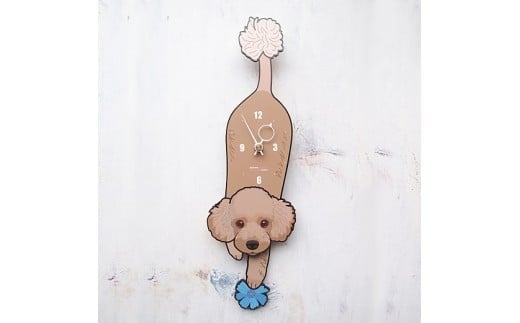D-117W3 茶プードル-犬の振り子時計毛糸玉03.RED C-CD-117A