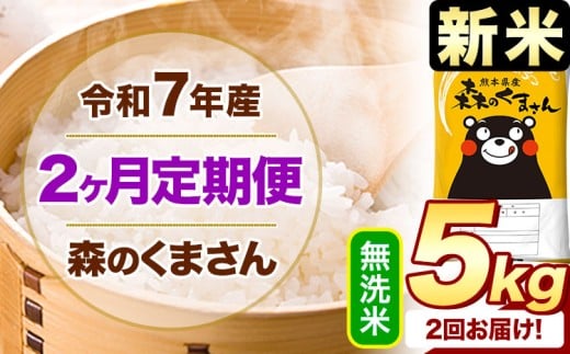 【2ヶ月定期便】新米 令和7年産 無洗米  森のくまさん 5kg 《申込月の翌月から出荷開始》 熊本県産 精米 米 こめ コメ お米 kome