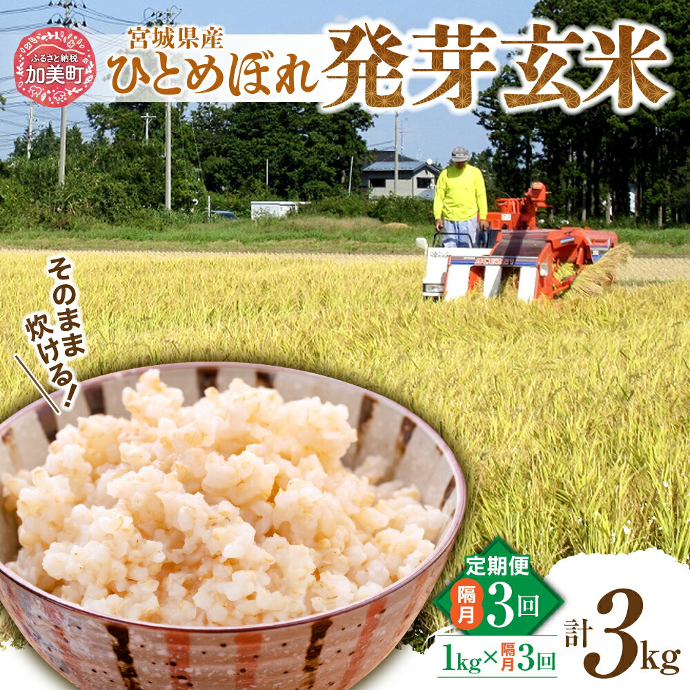 【ふるさと納税】定期便 隔月 3ヶ月 簡単に炊ける 宮城県産 ひとめぼれ 発芽玄米 計3kg ( 1kg × 3回 ) / 菅原商店 / 宮城県 加美町