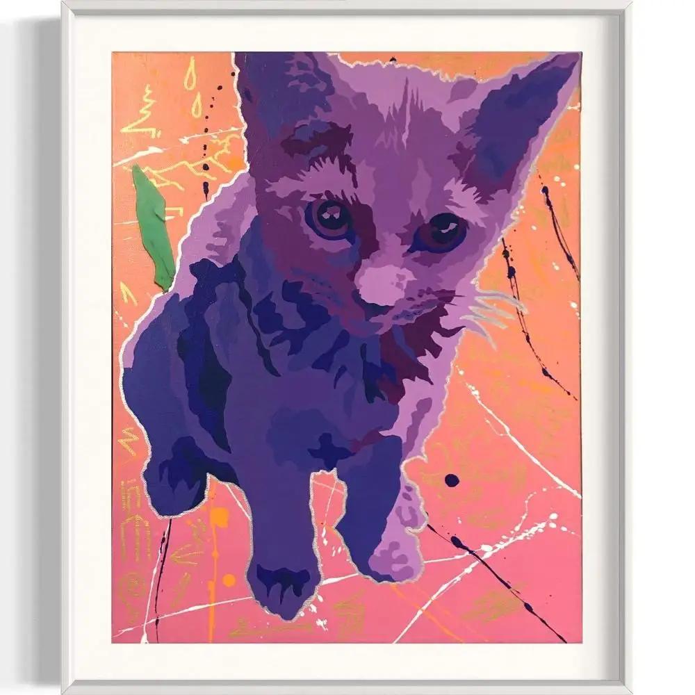 アクリル絵画 オーダー作品 F6(410mm×318mm)サイズ【絵画：動物ペット/ 額：ホワイト】
