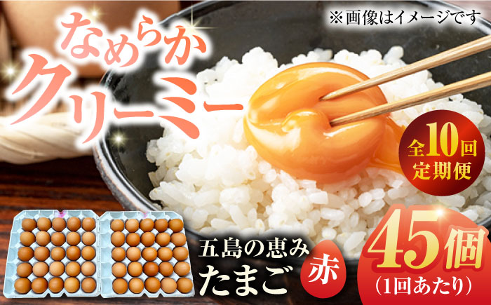 【全10回定期便】【箱入り】五島の恵みたまご M〜Lサイズ 45個入 / 卵 赤玉子 五島市 / 五島列島大石養鶏場 [PFQ050]