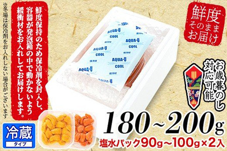 エゾバフンウニ塩水パック90～100g×2P[11月上旬以降発送] B-24015