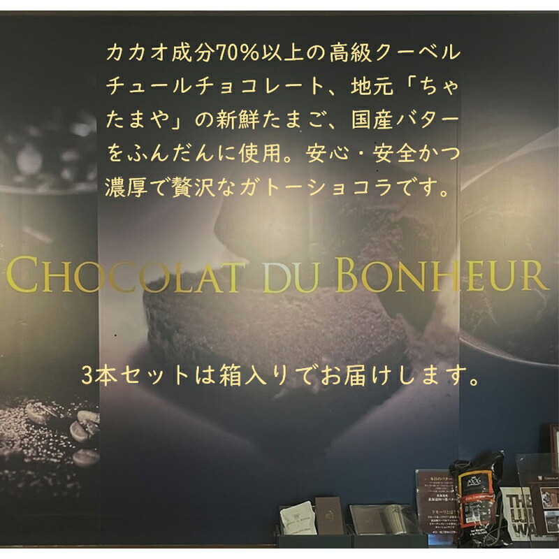 しあわせのガトーショコラ「マイルド」 3本入り(箱付き・贈答用) <離島は配送不可>【チョコレート チョコ お菓子 スイーツ ガトーショコラ 砂糖、卵、バター ショコラ ショコラ・デュ・ボヌール 長野