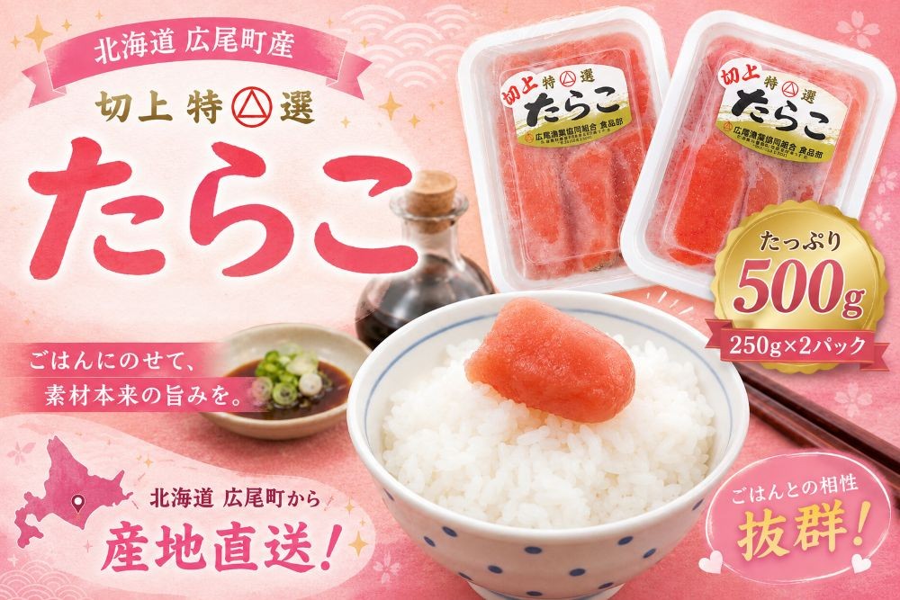 
                  塩たらこ（切れ子）250g×2パック【鱈子　タラコ　きれ子　500g　魚卵　海産物　北海道産　広尾町　簡単　便利　冷凍　広尾産業流通振興公社】(0112)
                