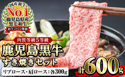 鹿児島黒牛 食べ比べ 600g リブロース スライス （300g×1P） 肩ロース スライス （300g×1P）5等級 すき焼きセット 内閣総理大臣賞受賞！日本一 の 鹿児島黒牛 冷凍 小分け の 国産 鹿児島県産 赤身 すき焼き しゃぶしゃぶ にもおすすめ 【H-101】 【00-058-04】