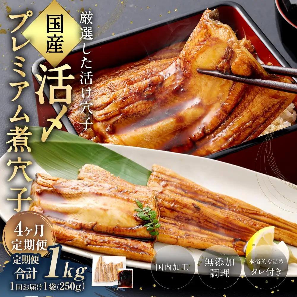 【 4ヶ月定期便 】 国産活〆 プレミアム煮穴子 250g （ 250g × 1袋 ） タレ （ 50g ） 付 魚 魚類 お魚 穴子 アナゴ あなご 魚料理 冷凍 保存料不使用 着色料不使用 添加物不使用