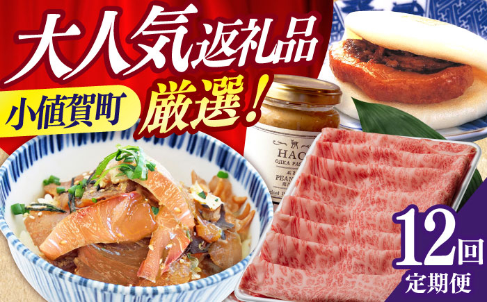 
            【全12回定期便】 毎月違ったお品が届く！ 小値賀の大人気返礼品！ 20万円分 200,000円 皿うどん ちかまるカステラ 岩崎食品 魚醤 ドレッシング 長崎和牛 リブロース 肩ロース お菓子 切り落とし 落花生 あおさ ピーナッツペースト ジンジャーシロップ ヒラマサのつけ丼 [DYZ019]
          