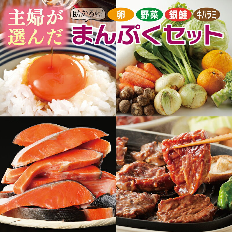 【ふるさと納税】主婦が選んだ まんぷく セット 牛ハラミ ハラミ 銀鮭 さけ 切り身 卵 Mサイズ 野菜 別送 牛肉 果物 加工品 泉州野菜 おかず お弁当 食品 料理 焼肉 バーベキュー ムニエル 定額減税 お取り寄せ 大阪府 泉佐野市 送料無料