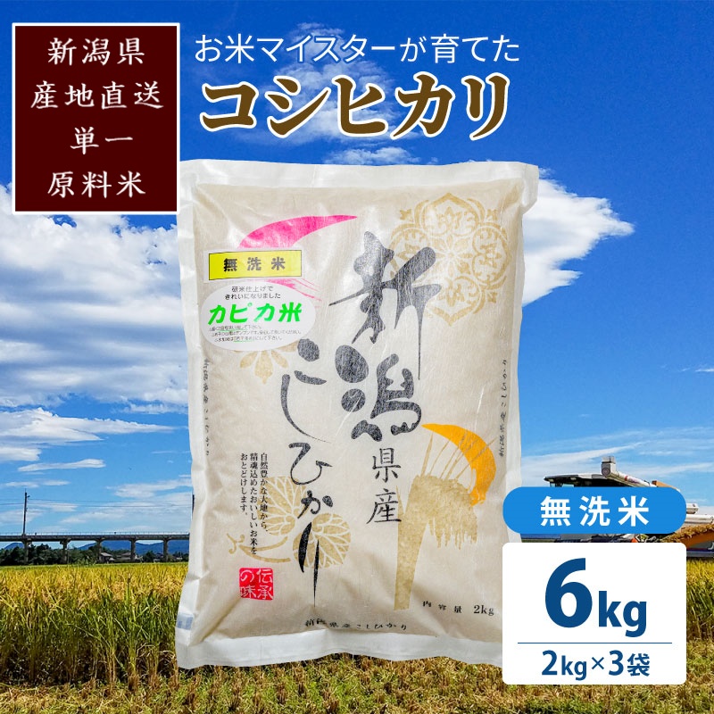 令和5年産 お米マイスターが育てた上越産コシヒカリ6kg(2kg×3) 無洗米 精米 こしひかり 米 新潟県産 産直