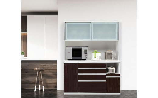 (ブラウン)【開梱設置】サフラン キッチンボード 幅150cm キッチンボード 引き戸 食器棚 オープンボード 完成品 カップボード ダイニングボード 150幅 大川家具