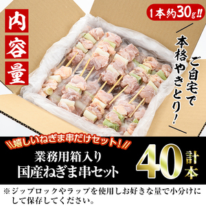 ＜訳あり・業務用＞国産ねぎま串セット(40本) 焼鳥 やきとり 鳥もも とりもも ももねぎ グルメ お惣菜 おつまみ 冷凍 宮崎県 門川町【V-57】【味鶏フーズ】