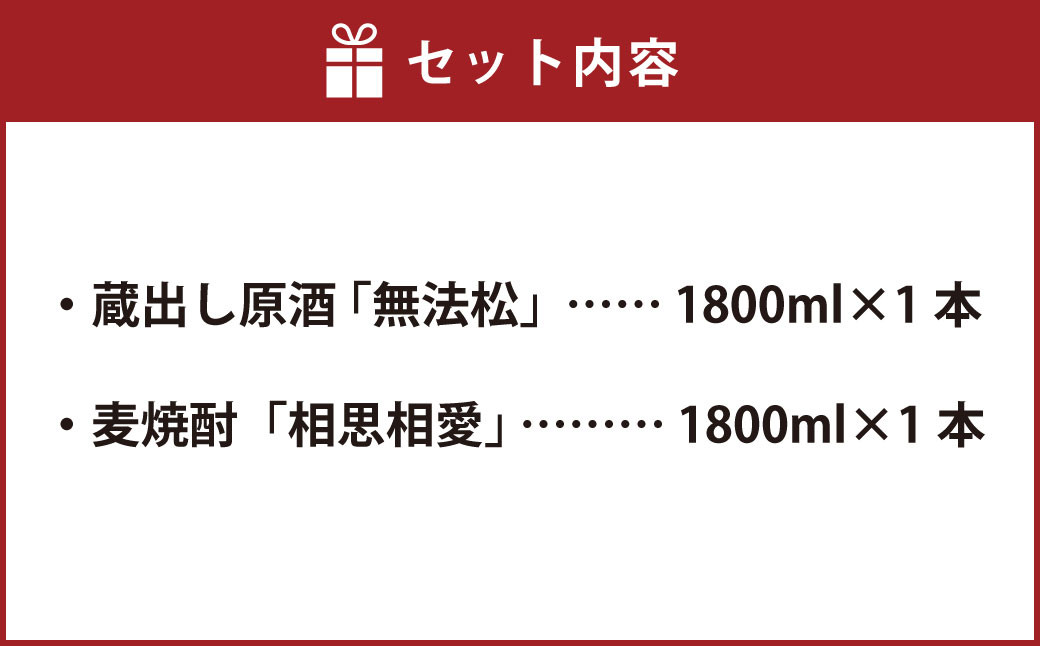 無法松 ｢蔵出し原酒｣ 本格 麦焼酎25°「相思相愛」セット(1800ml×2本)