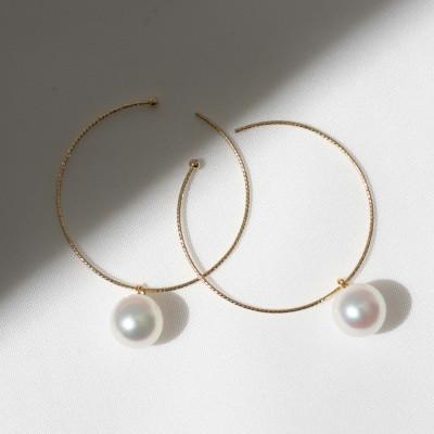 ふるさと納税 神戸市 無調色 アコヤパール 7.5mm K10 イエローゴールド フープピアス 外径30mm