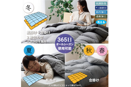 【オールシーズン】 洗える羽毛布団 シングル 肌掛け 合掛け 2枚組 グレー 無地｜