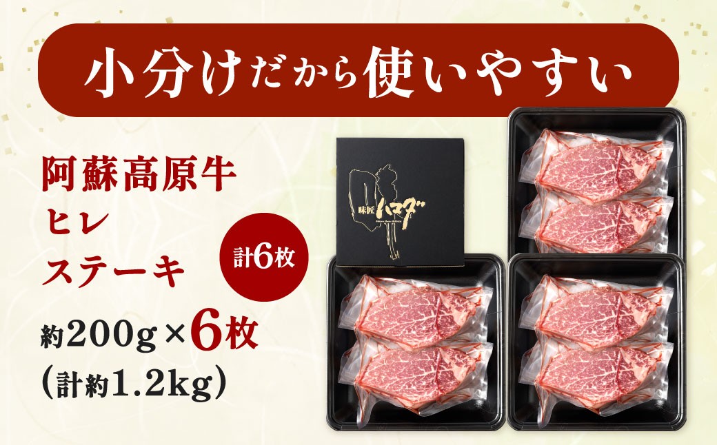 阿蘇高原牛 ヒレステーキ 約1.2kg ( 約200g x 6枚 )