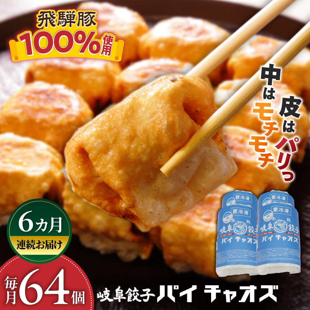 【ふるさと納税】【6回定期便】餃子 岐阜餃子64個入り（パイチャオズ） ぎょうざ 冷凍餃子 中華 おかず 夕食 焼き餃子 揚げ餃子 岐阜 セット 詰め合わせ 飛騨豚 厚皮 パリパリ モチモチ 点心 中華惣菜 パーティー 家飲み 宅飲み ギフト 岐阜市 / MABUCHIKOGYO[ANEY009]