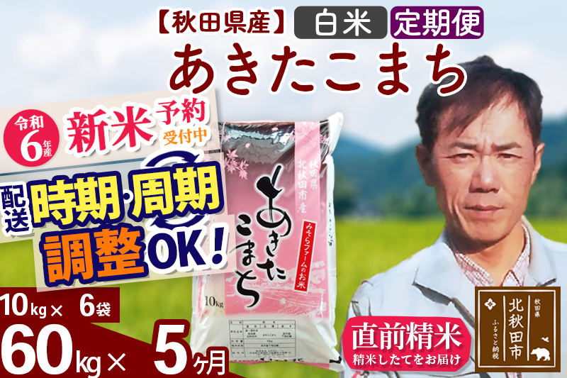 ※令和6年産 新米予約※《定期便5ヶ月》秋田県産 あきたこまち 60kg【白米】(10kg袋) 2024年産 お届け時期選べる お届け周期調整可能 隔月に調整OK お米 みそらファーム