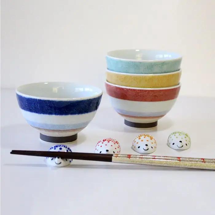 【波佐見焼】ニットボーダー 茶碗 ・レースはりねずみ 箸置き 8点セット 食器 皿 【陶芸ゆたか】 [VA83]  波佐見焼