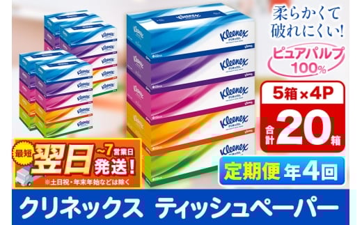 《3ヶ月ごとに4回お届け》定期便 ティッシュ クリネックス 20箱 5箱×4パック 秋田市オリジナル 最短翌日発送