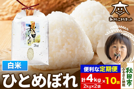 《定期便10ヶ月》ひとめぼれ 4kg(2kg×2袋)【白米】 秋田市産
