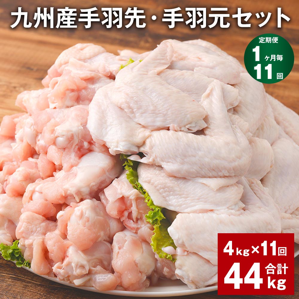 【ふるさと納税】【定期便】【1ヶ月毎11回】九州産手羽先・手羽元セット 計44kg（4kg×11回）鶏肉 肉 鶏 手羽 唐揚げ 詰め合わせ セット 冷凍 九州 国産 熊本県 菊池市 送料無料《お申し込みの翌月から出荷》