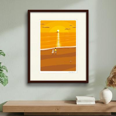 ふるさと納税 茅ヶ崎市 湘南・茅ヶ崎で描く、海を感じるイラストアート『ジークレーアートフレーム　SL-07』(大:四つ切)