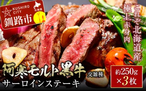 【これぞ北海道産 極上赤身肉】 阿寒 モルト 黒牛 (交雑種) サーロイン ステーキ 約250gx3 (750g) _F4F-4168