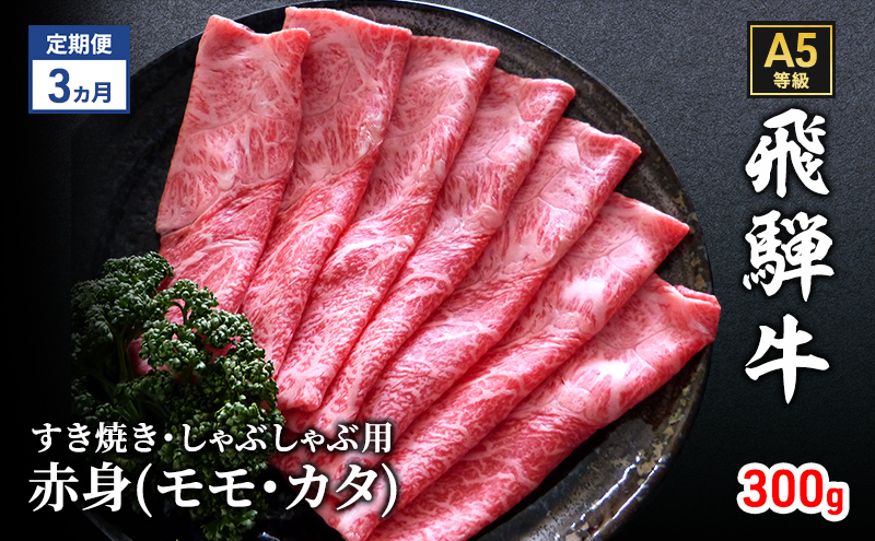 【定期便3ヶ月】牛肉 飛騨牛 すき焼き しゃぶしゃぶ セット 赤身 モモ 又は カタ 300g 黒毛和牛 A5 美味しい お肉 牛 肉 和牛 すき焼き肉 すきやき すき焼肉 しゃぶしゃぶ肉 【岐阜県瑞穂市】