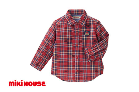 【ミキハウス】長袖シャツ 子供用　赤・110サイズ（55-26-R-110）こども 子ども服 子ども 子供 子供服 播州織 シャツ mikihouse ミキハウス