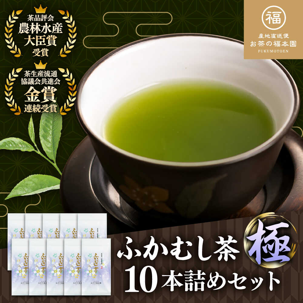 【ふるさと納税】ふかむし茶 「極」 10本詰め セット 計1kg ふかむし茶 緑茶 銘茶 茶葉 厳選 特産品 お茶 おちゃ tea ティー 日本茶 深蒸し茶 受賞 濃厚 自社農園 飲料 飲み物 熊本県 菊陽【有限会社 お茶の福本園】[BHAI002]