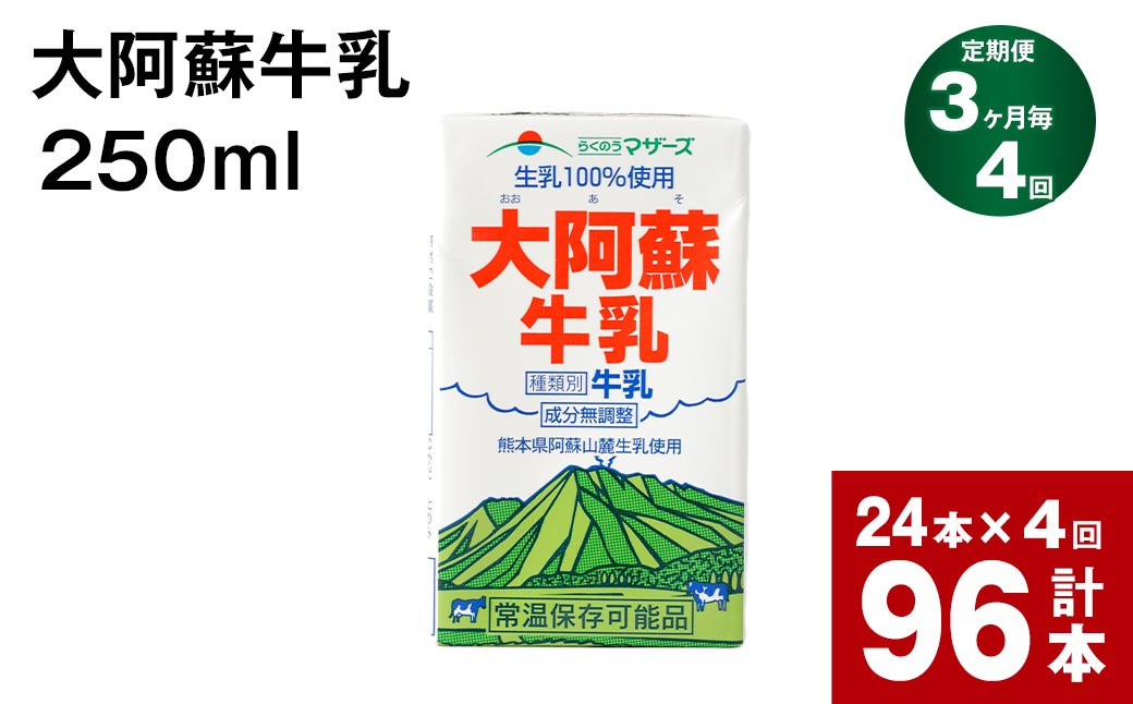 
【3ヶ月毎4回定期便】 牛乳 大阿蘇牛乳 250ml 計96本
