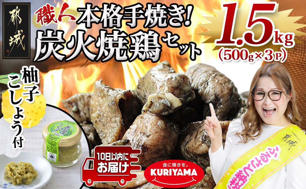 本格手焼き!炭火焼鶏1.5kg(500g×3P)ゆずこしょう付≪みやこんじょ特急便≫_AA-14-003-1500g-Q