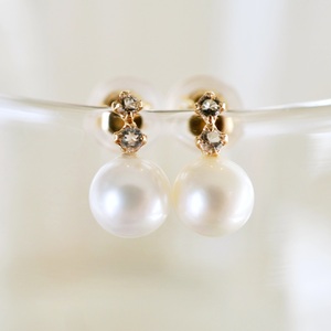 K10YG(10金) イエローゴールド パール & ホワイトトパーズ シンプル suスタッド ピアス  保証書付 759 242-061-c