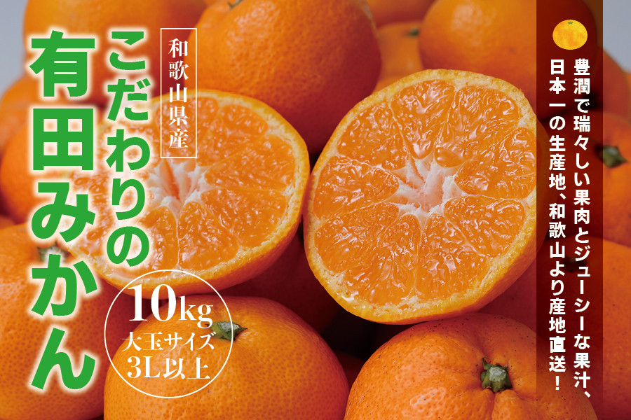 
                  【農家直送】有田みかん 約10kg 大玉3L以上 有機質肥料100% ※2026年11月～12月に順次発送予定(お届け日指定不可) /みかん ミカン 温州みかん 柑橘 有田 和歌山 産地直送【nuk139F】
                