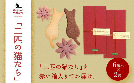 
            大分県産小麦粉・米粉使用 クッキー 「二匹の猫たち」2箱セット（4枚入り×6袋×2箱）【卵・乳製品不使用／ギフト用包装】【ゆふいんwakoya】 | クッキー缶 2箱 お菓子 スイーツ おかし 詰め合わせ ギフト 焼菓子 湯布院 由布院 大分 DA005
          