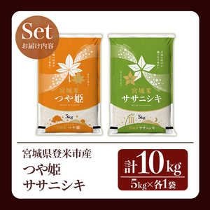 ＜先行予約！2025年10月以降順次発送予定＞≪令和7年産 新米≫  食べ比べ10kg (ササニシキ・つや姫 各5kg) 登米市産 お米 おこめ 米 コメ 白米 ご飯 ごはん おにぎり お弁当 【登米