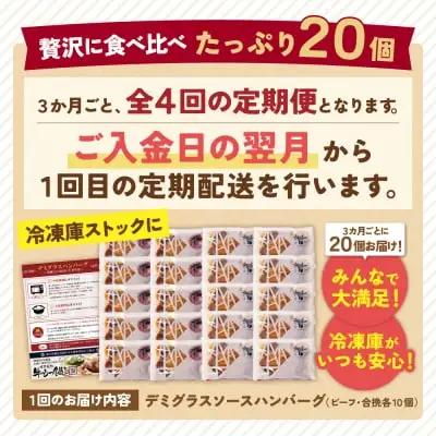 Z61-87 寄附額改定↓↓ 【4回定期便】どっちのハンバーグ(デミグラスソース)20個【ビーフ・合挽 各10個】 ハンバーグ