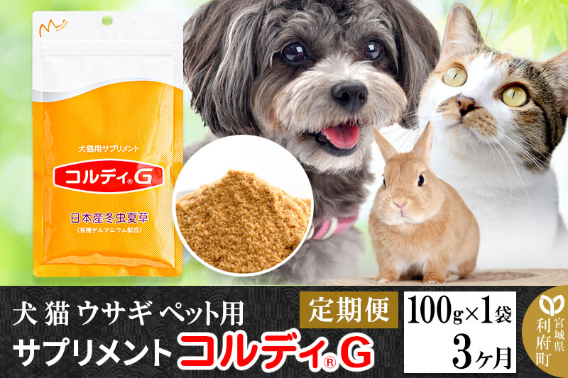 《定期便3ヶ月》犬 猫 ウサギ いつものエサにプラス！ペット用サプリメント(コルディG) 100g×1袋 冬虫夏草 パウダー 粉末 3ヵ月 [犬用 猫用 わんちゃん用 ワンちゃん用 ねこちゃん用 ネコちゃん用 猫ちゃん用 老犬 老猫 シニア]|06_mnr-050103