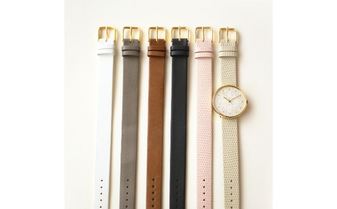 すみだ北斎美術館オリジナル 北斎 新形小紋帳 わちがひの四ツはなびし 腕時計ユニセックス ゴールド【紺】