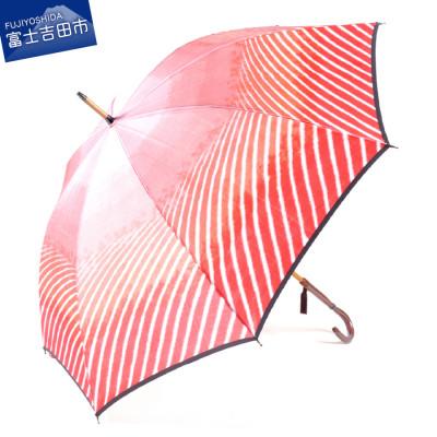 ふるさと納税 富士吉田市 舟久保織物の雨傘/長傘 ほぐし織 富士山/赤 カーボンファイバー メンズレディース 日本製