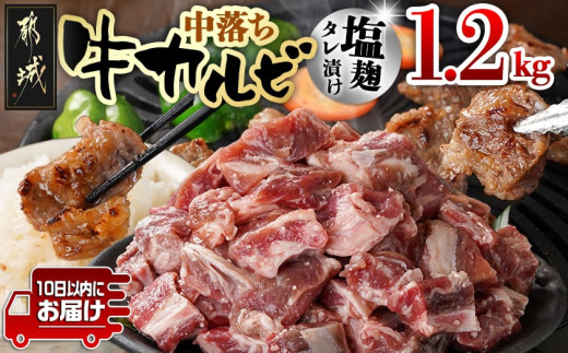 
                  牛中落ちカルビ 塩麹タレ漬け1.2kg≪みやこんじょ特急便≫_AAJ-33-020-1200g-Q_(都城市)  味付き牛中落ちカルビ 300g×4パック 真空 小分け 1200g
                