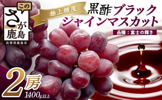 
                  ブラックシャインマスカット 富士の輝き 2房 1400g以上 【先行受付】【2026年8月下旬〜9月下旬発送予定】希少 高糖度 ブラック シャインマスカット マスカット フルーツ 果物 ぶどう 新鮮 生産者直送 葡萄 佐賀県 鹿島市 送料無料 D-300
                