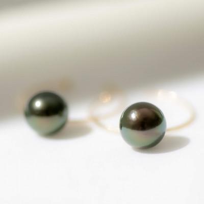 ふるさと納税 神戸市 黒蝶真珠(タヒチパール) 8mm K10 イエローゴールド フープピアス 30mm |  | 01
