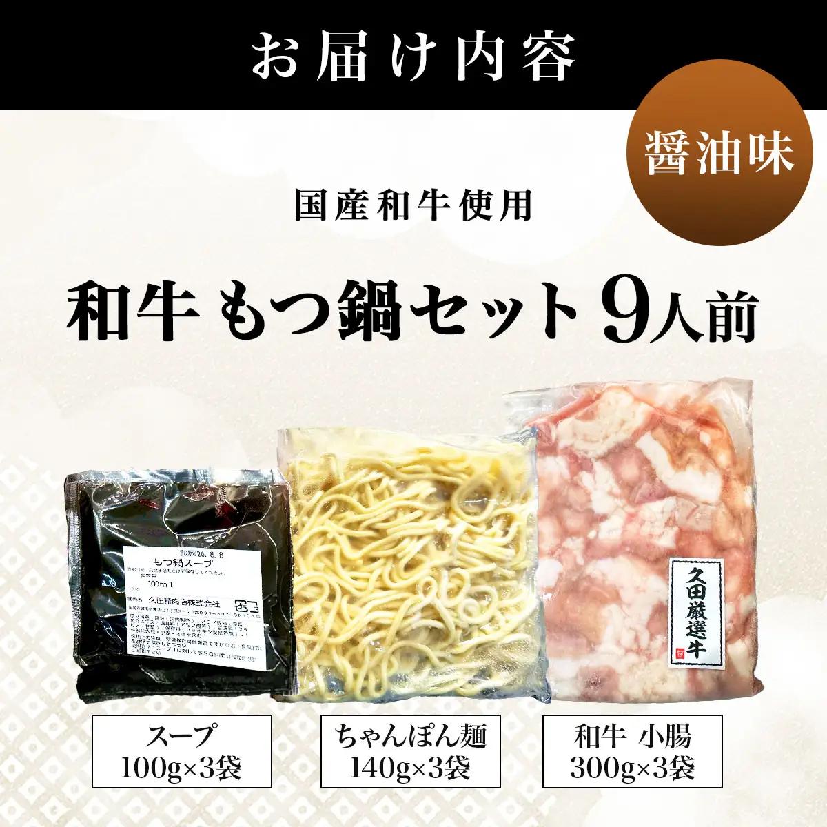 和牛 もつ鍋セット 醤油味 (ちゃんぽん麺つき) 9人前【HD012】