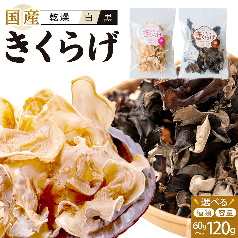 【ふるさと納税】【選べる種類、数量】国産 乾燥きくらげ（黒・白） | きくらげ 乾燥キクラゲ 乾燥木耳 食物繊維 野菜 健康 きのこ 国産 徳島 中華料理