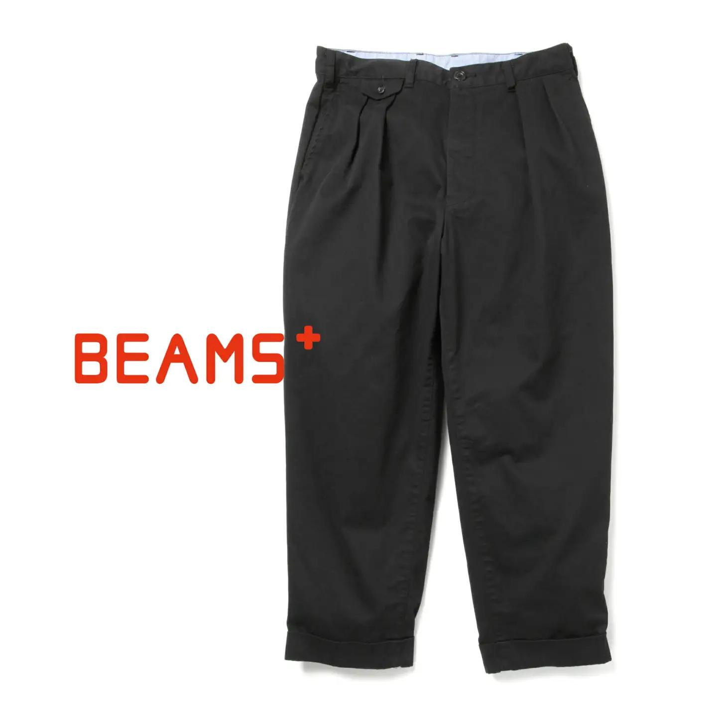 BEAMS PLUS 2プリーツ ツイル パンツ　BLACK　XL