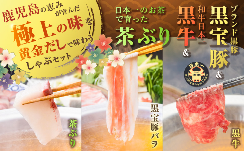 黒牛&黒豚&茶ぶり切り身のどん薩摩の黄金だししゃぶしゃぶセット（4人前）　K227-006_01