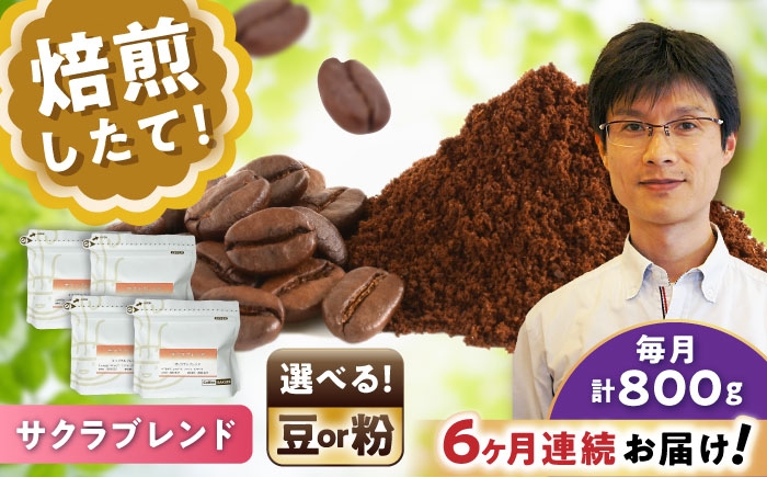 
            【全6回定期便】【選べる豆 or 粉】ブレンドコーヒー サクラブレンド 200g×4個 / 珈琲 コーヒー / 瀬戸市 / Ｃｏｆｆｅｅ　ＳＡＫＵＲＡ [BBAB116]
          