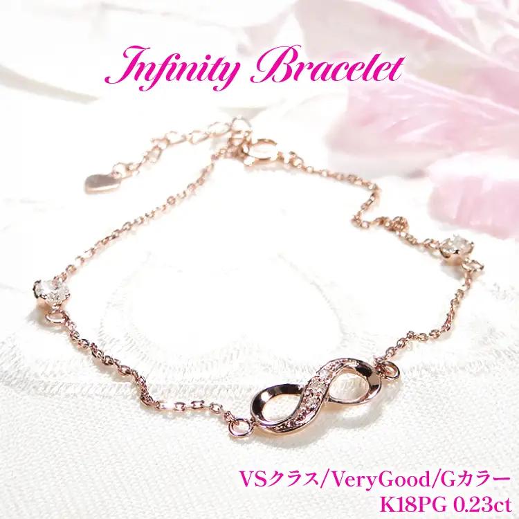 ブレスレット K18PG ピンクゴールド ダイヤモンド 0.23ct 無限大 ∞ インフィニティ 18金  【f185-k18pg】